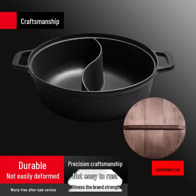 Sule 28cm Cast Iron Induction Cooker Mandarin Duck Hotpot with Wooden Lid