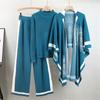 Women's Autumn Casual Three-Piece Set: Knitted Cardigan, Shawl Cape, Wide-Leg Pants