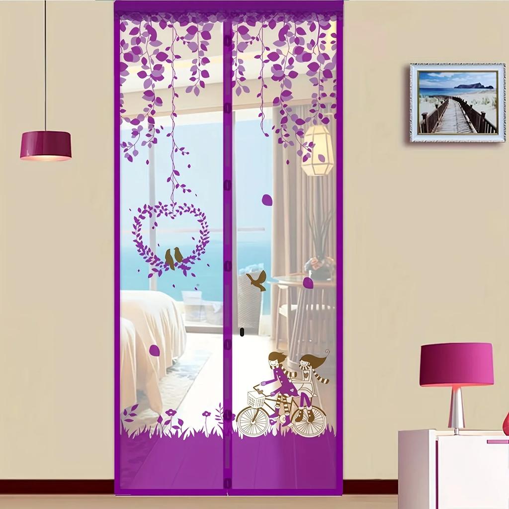 Summer Mosquito-Proof Door Curtain Automatic Closing Magnetic Door Screen Cartoon Lightweight Mesh Door Curtains Self Sealing Retractable