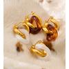 Yhpup White Amber Resin Acrylic Round Twisted Drop Hoop Earrings for Women Stainless Steel Fashion Daily Waterproof Jewelry