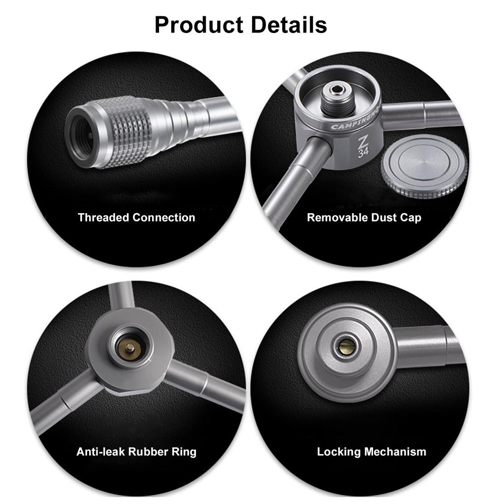 Camping Gas Tank Connector 1 to 4 Outdoor Gas Tank Adapter with Extension Rod for Gas Lamps