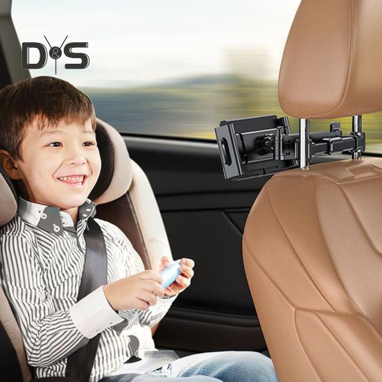 Držák na opěrku hlavy pro zadní sedadla, robustní držák na tablet a telefon s kovovým zámkem a silikonovými úchyty, výsuvný doplněk do auta pro rodinné cestování