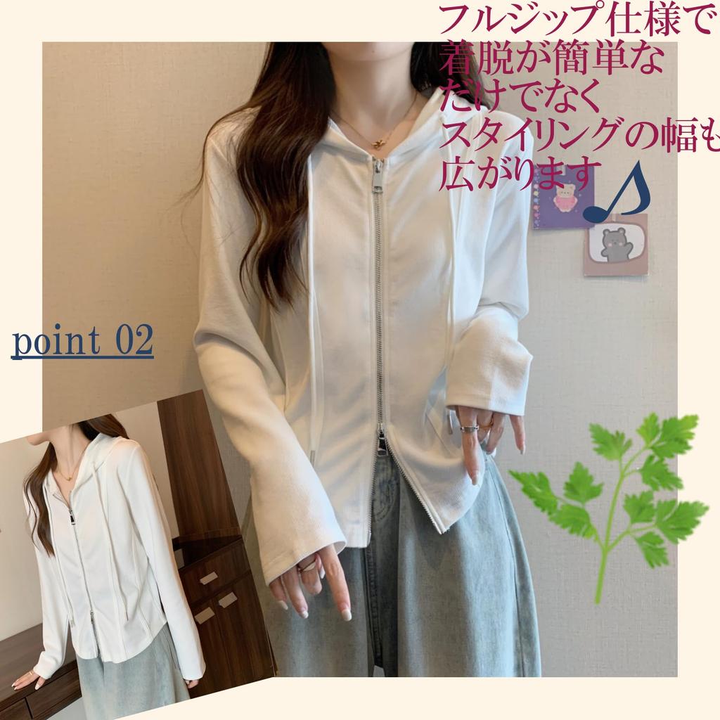 Nibunnoichi Style Cardigan Hooded Size [1/2style] Jacket, Hoodie, Zip-Up Hoodie, Thin, Zippered, Women's (Black, M)