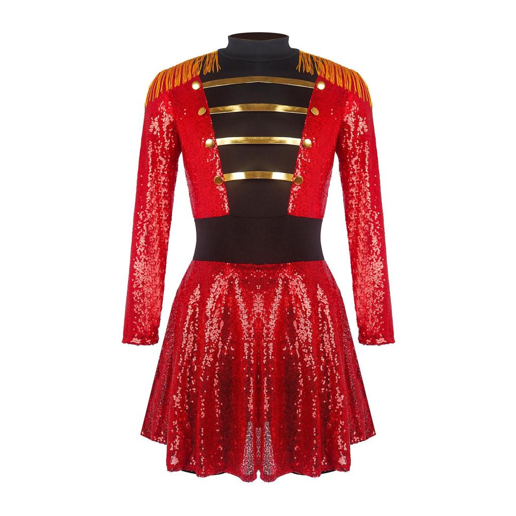 Multi-color Sequin Tassel Circus Ringmaster Skirt Cosplay Costume with Long Sleeves