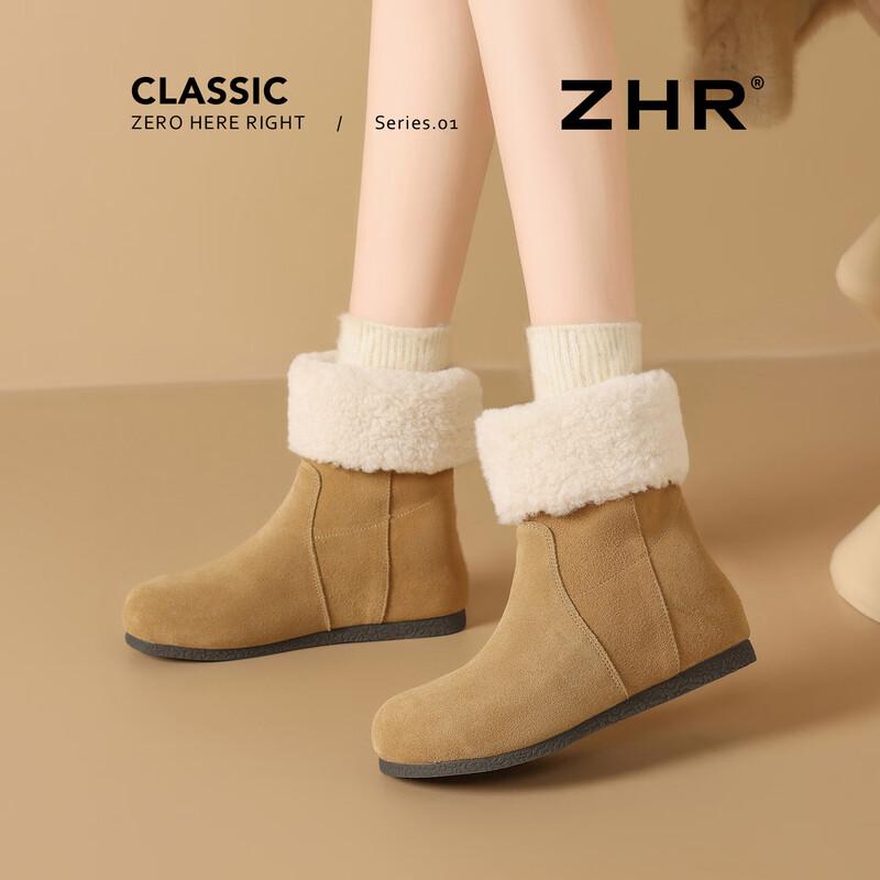 ZHR Women s Leather Lined Internal Wedge Short Snow Boots 38