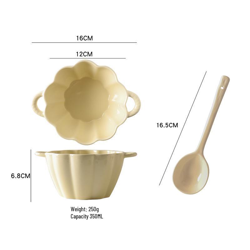 Charming Ceramic Double-Ear Berry Petal Bowl for Fruit, Salad, or Noodles - Anti-Scald Design.