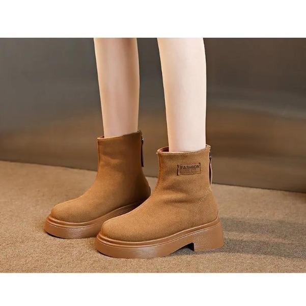 

Женские ботинки Осень/зима Новые Простые Нубук Нескользящие Ретро Ботильоны Плюшевая Платформа Комфортные Короткая Молния Модные Ботинки 42