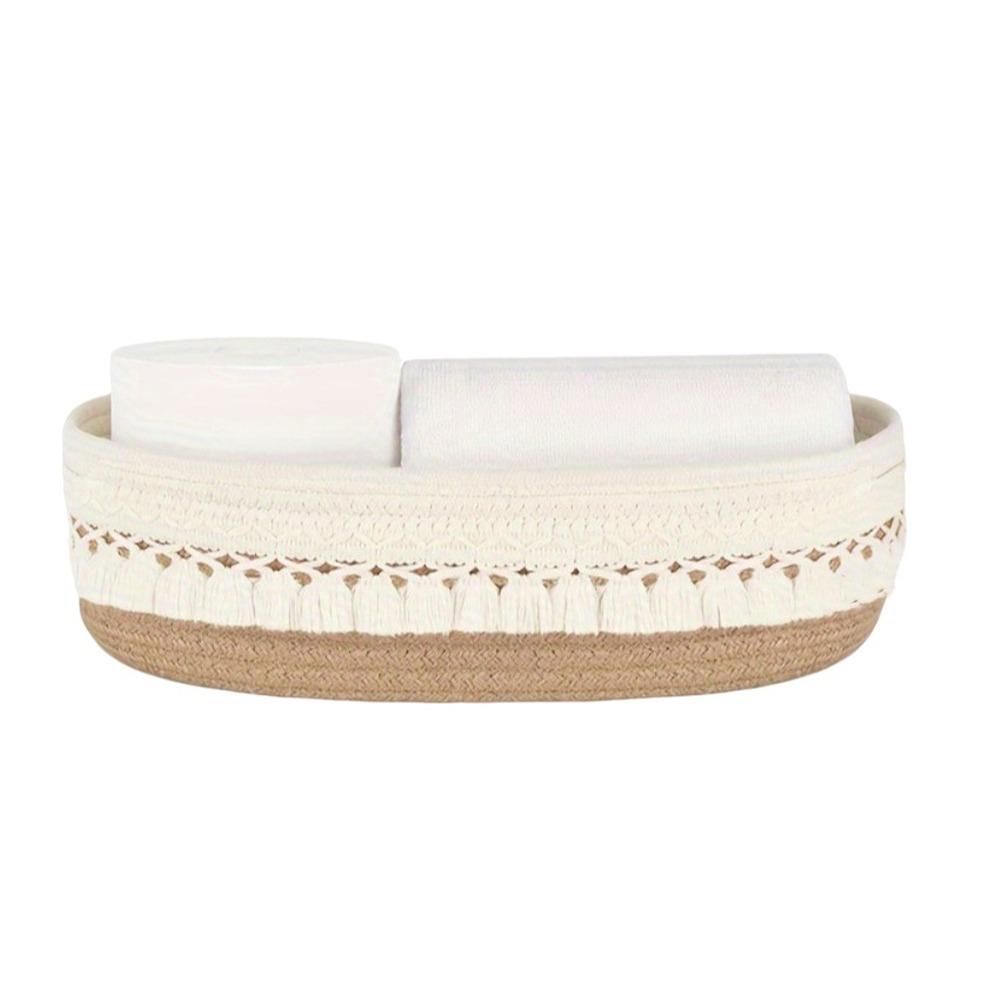 Cotton Rope Woven Storage Basket Bohemian Style Save Space Cosmetic Storage Basket with Tassel Large Capacity