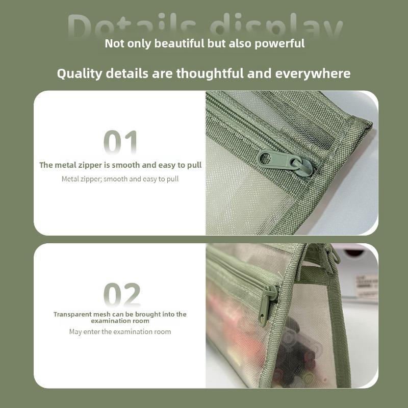 Transparent Mesh Double-layer Three-dimensional Large-capacity Stationery Box, Student Exam Stationery Bag, Children's Pencil Case