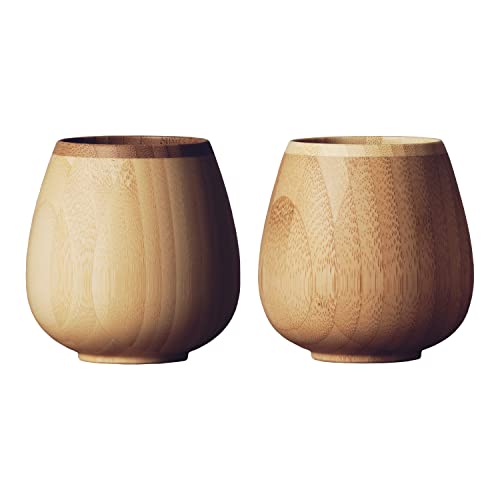 RIVERET Rocking Vessel Glasses, 240ml, Pair, Bamboo, Dishwasher Safe, White/Brown, RV-116WB