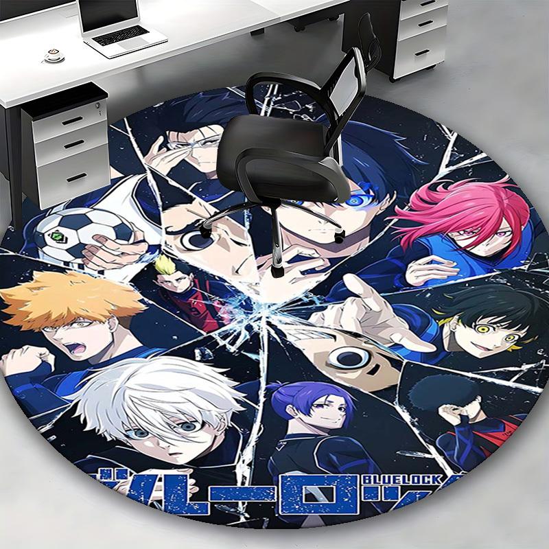 1pc Blue Lock Anime Design Round Carpet - Office Chair Mat, Non-Slip Rug for Home Decor