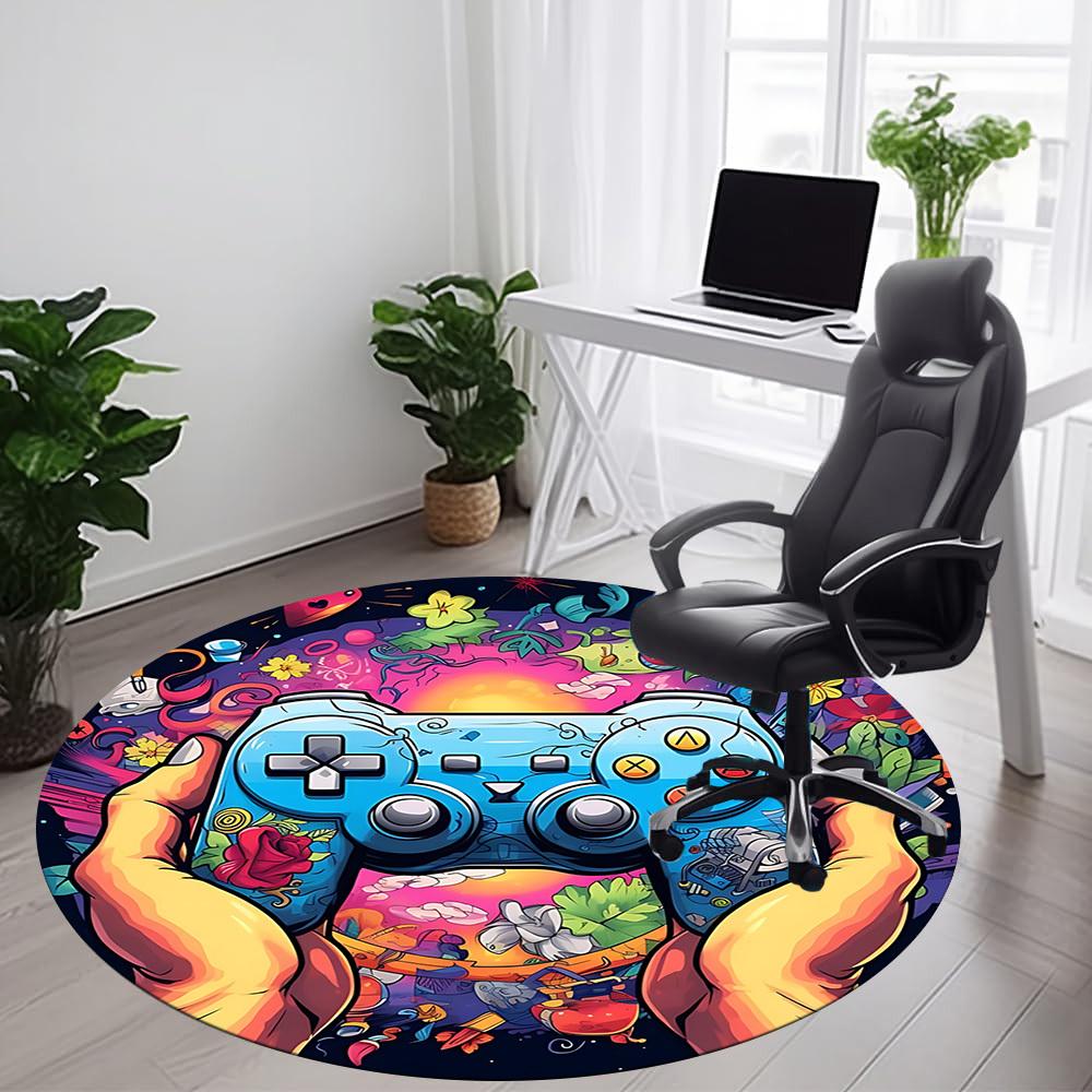 1pc Gamer Controller Office Round Area Rug, Under Office Chairs Bedroom Living Room Home Decor, Room Deco