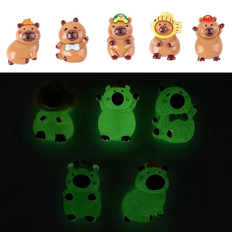 5 bucăți Kawaii din desene animate Capybara Breloc din rășină Luminos Flatback Animal Breloc Pandantiv Diy Bijuterii