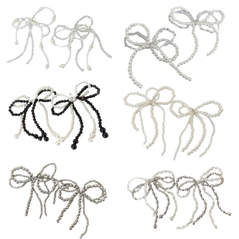 Fashionable Pearls and Silver Bead Butterfly Bowknot Pendant Portable Accessory for Parties Supplies and Office Wear