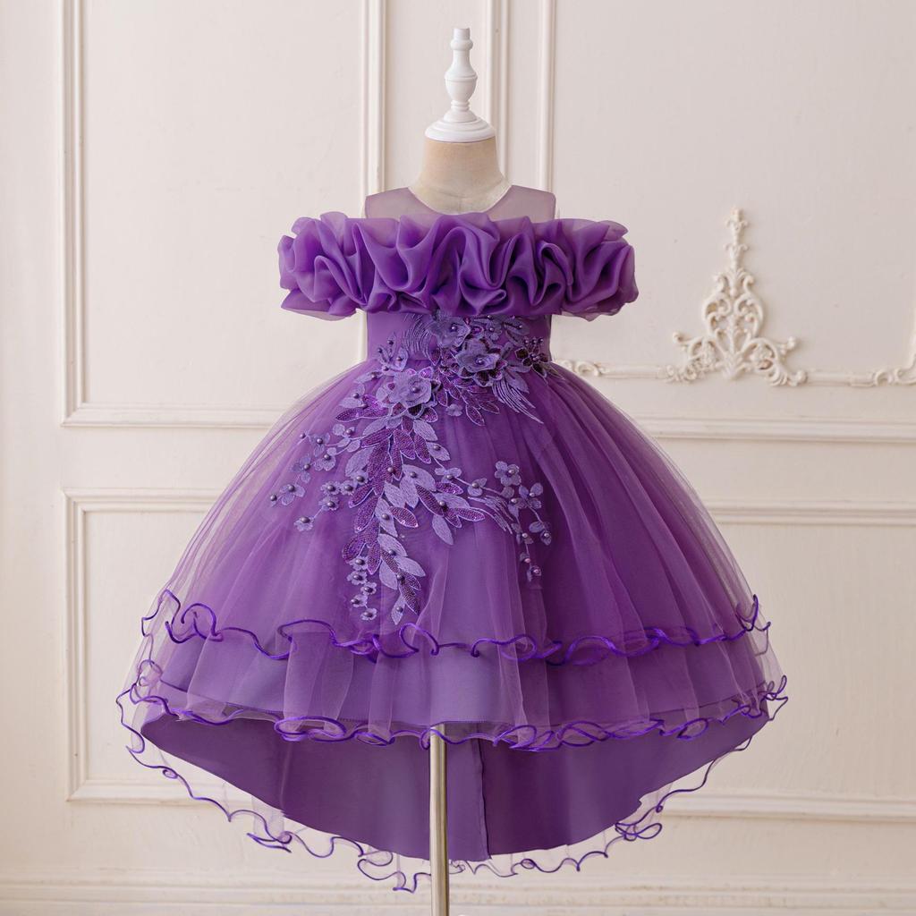 Sequin Princess Train Dress for Girls - Puffy Tulle Wedding and Evening Performance Dress