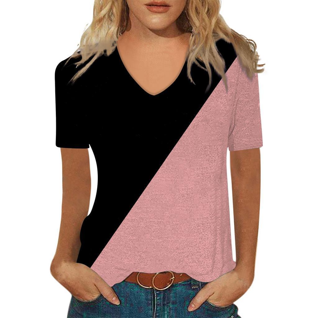 Sommer V-Ausschnitt 3D Abstraktes Retro-Muster Bedrucktes Oberteil Modische Lässige Kurzarm Damen T-Shirts