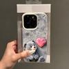 Cute Teddy Bear Heart Pattern Lychee Soft Phone Case For iPhone 17 16 15 14 13 12 11 Pro Max 15 14 Plus X Xs XR 17 Air Cover