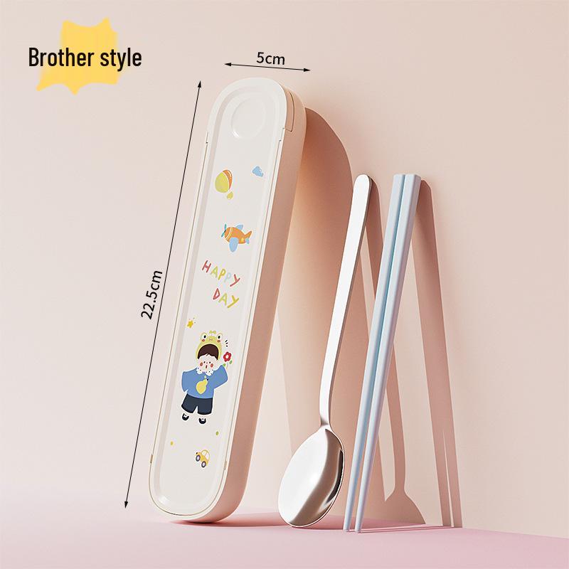 Portable Stainless Steel Chopsticks & Spoon Set with Storage Box for Students
