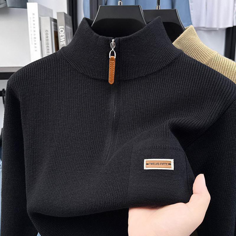 Men s Trendy Thick Knit Zipper Sweater - Stand Collar Winter Base Layer 4XL 150-170 lbs