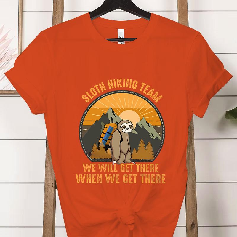 Sloth Hiking Team Printed Tshirt Adventure Hiking Lover Gifts Crew Neck Short Sleeve Tshirt Funny Sloth Moutainers Retro Shirt