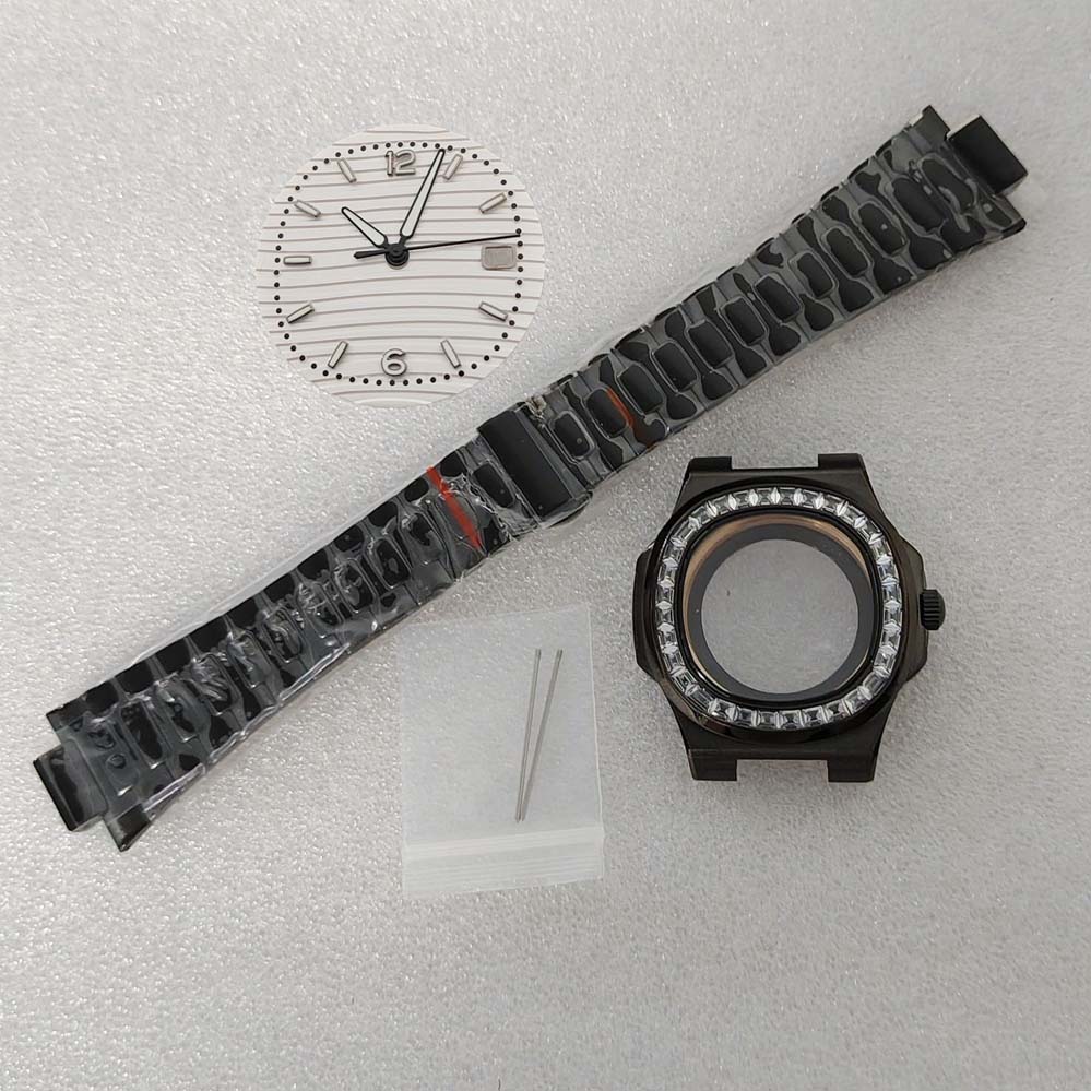 41mm Black PVD Electroplating Diamond inlaid Watch Case Sapphire Glass Watches Accessories for NH35 NH36 4R36 7S Movement