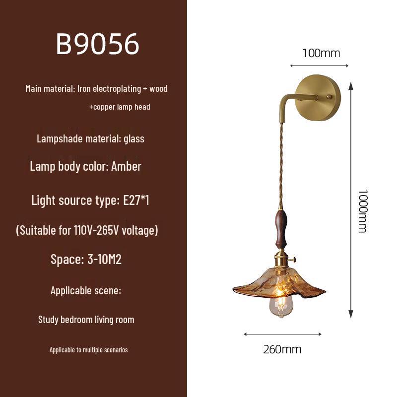 Elegant All-Copper Glass Wall Lamp: Creative Crystal Decor for Hotel Bedrooms and Staircases