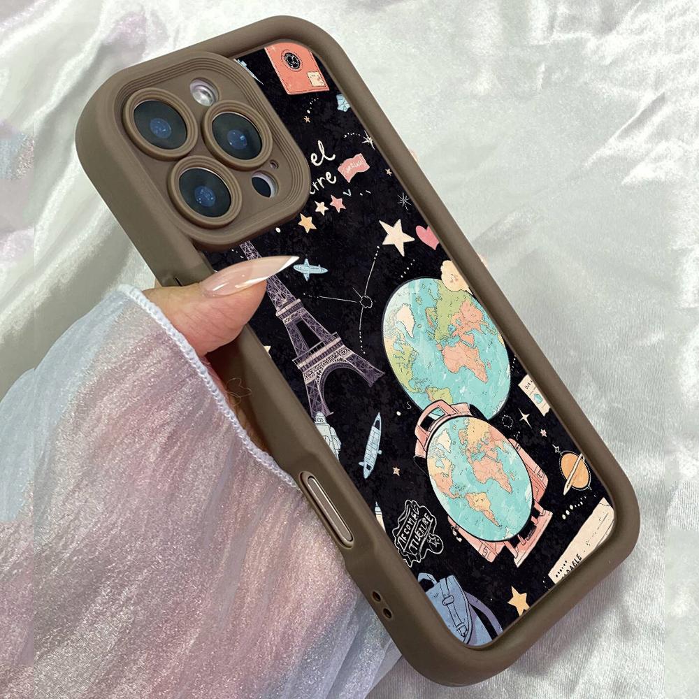 

JT302 Мила колекція наліпок для подорожей для iPhone 17 16 15 14 13 Pro Max Samsung S26 S25 Ultra A17 A16 A07 A56 Xiaomi 15T Redmi 15c Note 14 М який чохол Redmi 15C 4G/5G(171.6) коричневий