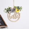 Round Outdoor Hanging  Ornament Wooden Pendant Welcome/hello Sign Wreath Set With Bow Home