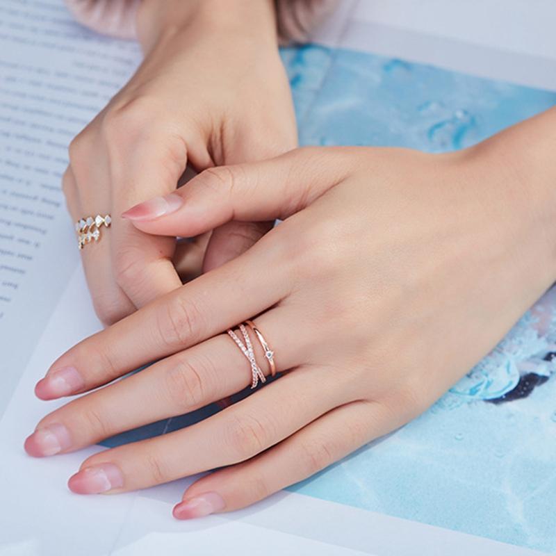 New Minimalist Rose Gold Color Cross Ring Simple Multi Layer Open Adjustable Rings For Women Christian Gift