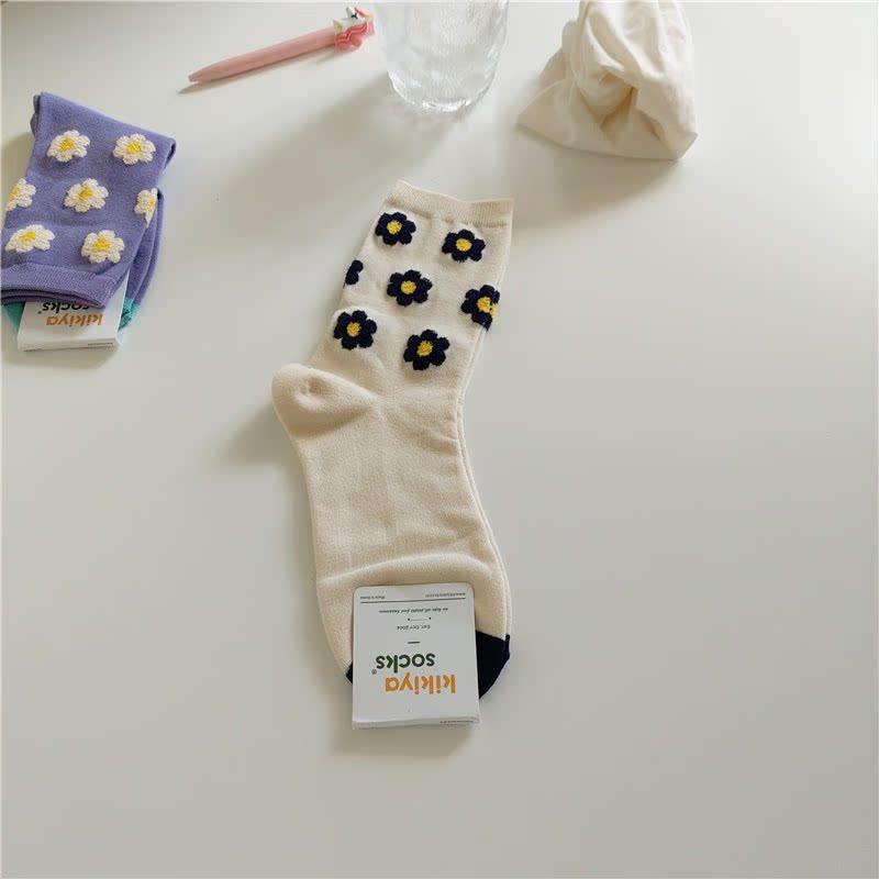 Spring Autumn Winter Flower Women s Medium Cotton Socks One size fits all бежевый