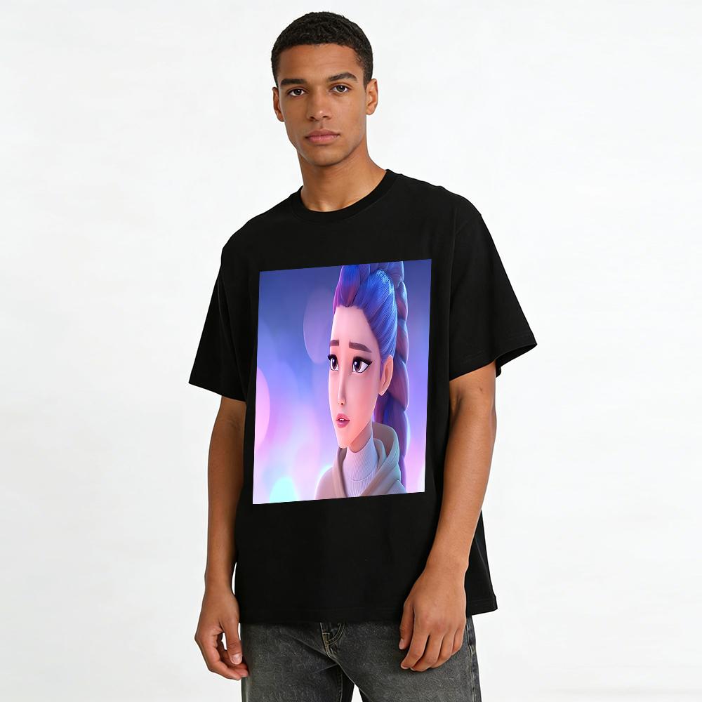 Gradient Purple Braided Anime Girl Print Casual Sweatshirt Trendy Loose Fit Daily Commute Top Pure cotton T-shirt