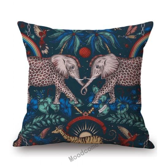 Tropical Plant Elephant Animal Pattern Home Decoration Cotton Linen Sofa Seat Cushion Cover