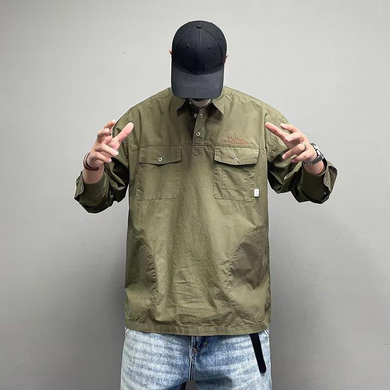 

Свитер-пуловер в стиле ретро с вышитыми буквами, рубашка с длинными рукавами, лацканами, множеством карманов, повседневная рубашка, пальто на весну и осень 2XL