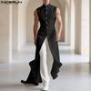 INCERUN Men Stand Neck Sleeveless Irregular Long Pleated Vest Tops