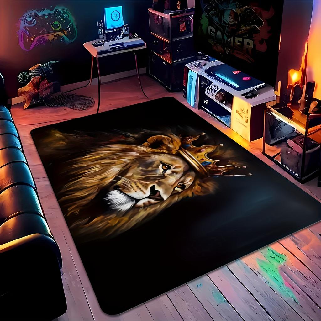Majestic Lion Print Large Floor Mat, Non-Slip Washable Entrance Rug, Modern Animal Decor Carpet for Living Room Laundry Office