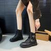 New Boots, Round Toe Thick Heel British Style Small Leather Boots, Metal Buckle Knight Women's Boots