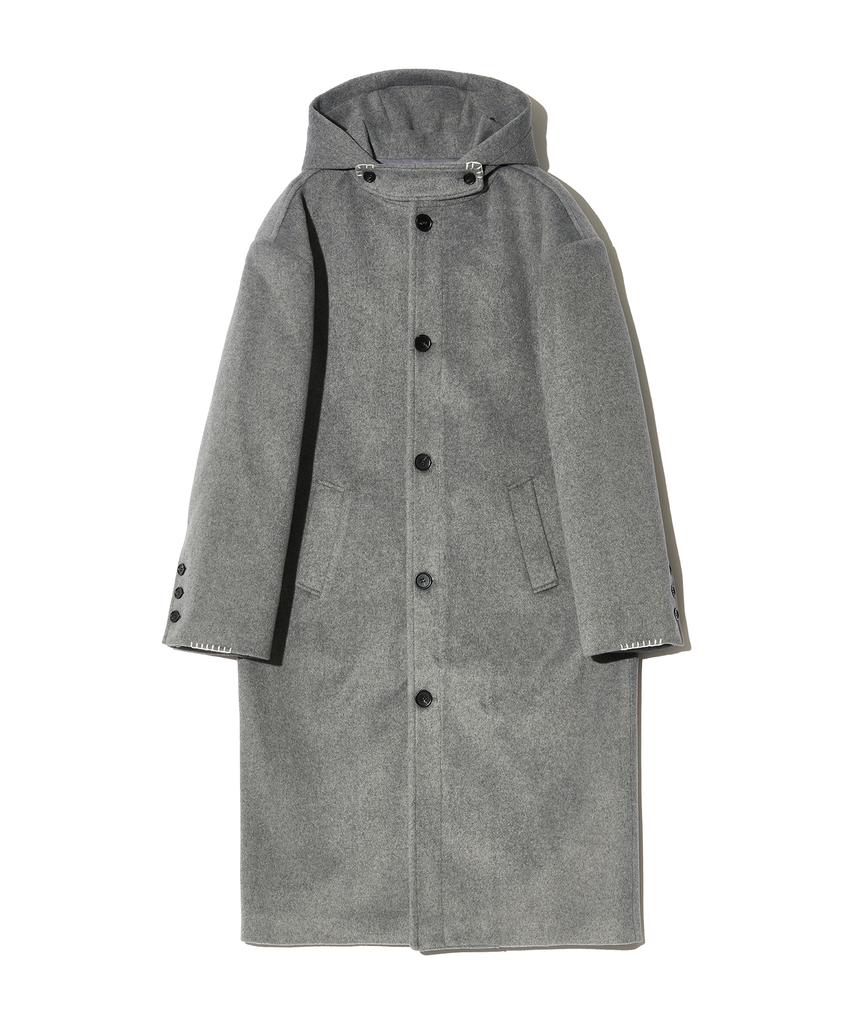 Peace Maker Hand Stitch Hoodie Maxi Wool Coat (Grey)