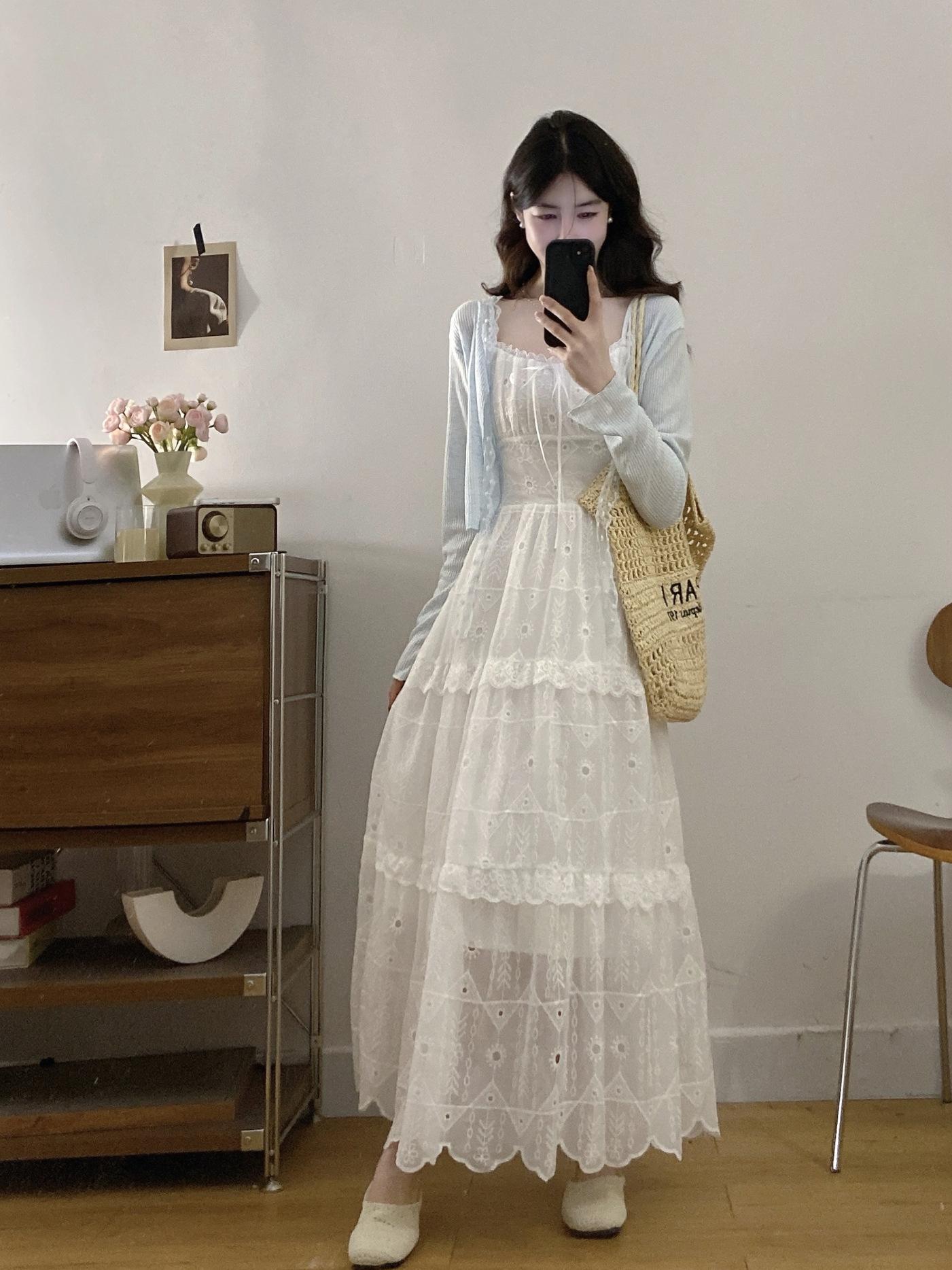 

Plus Size Lace Camisole Dress and Knit Cardigan Set for Women - Summer Two-Piece XXL