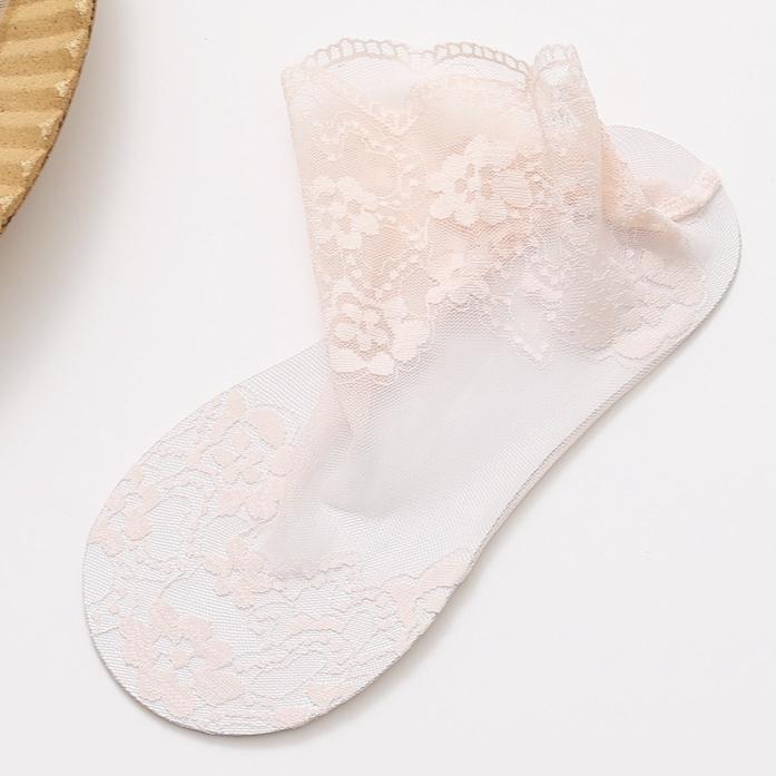 1 Pair Ultra-Thin Lace Ankle Socks Breathable Mesh Socks for Spring and Summer