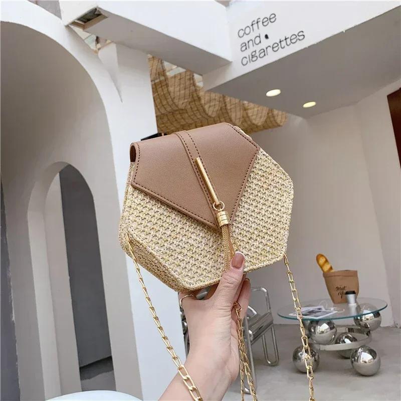 Women's straw bag with chain all-in-one bag popular new and elegant personality spring and summer