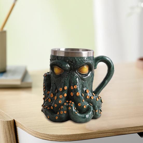 3D Devil Octopus Beer Mug with Tentacle Handle Gothic Cthulhu Pirate Drinkware Night Medieval Fantasy Gift