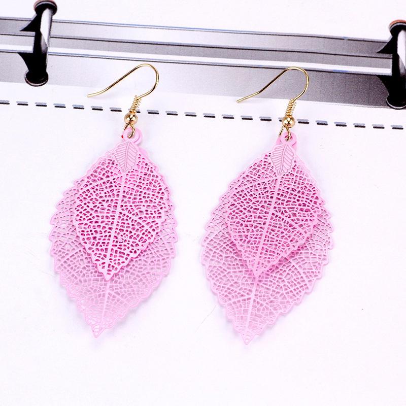 

Retro Alloy Leaves Pendant Earrings Eardrop Earbob Jewelry рожевий
