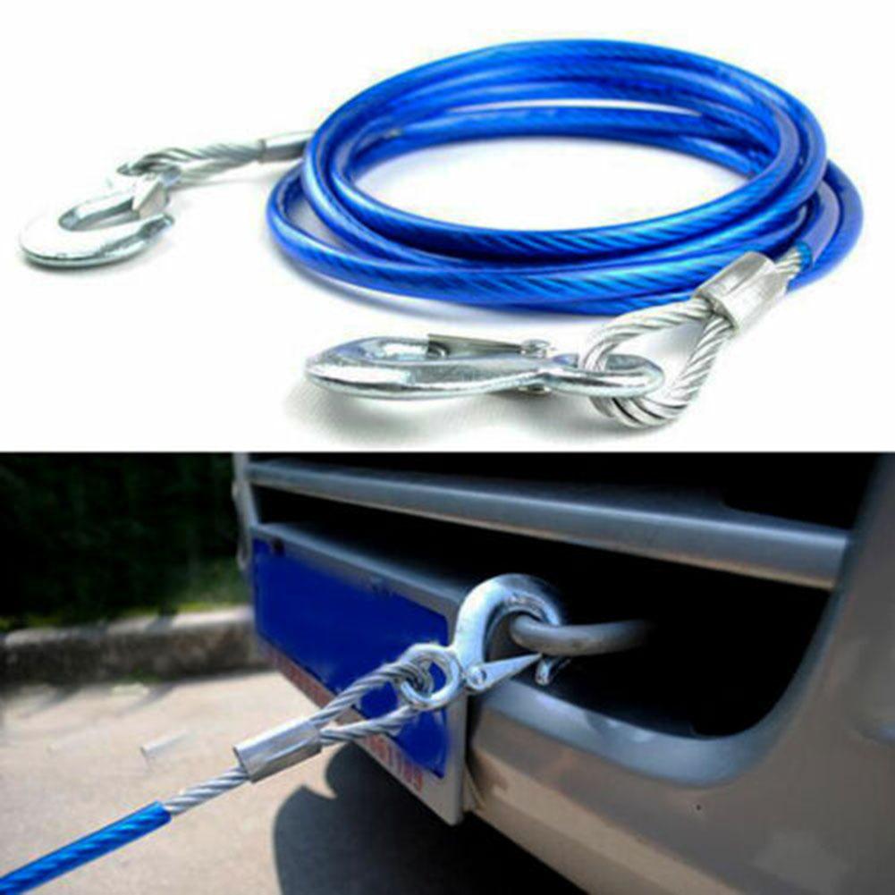 Heavy Duty Towing Rope 4m 5 Tons Wire Rope Safety Hook Steel Rope Emergency Towing Car