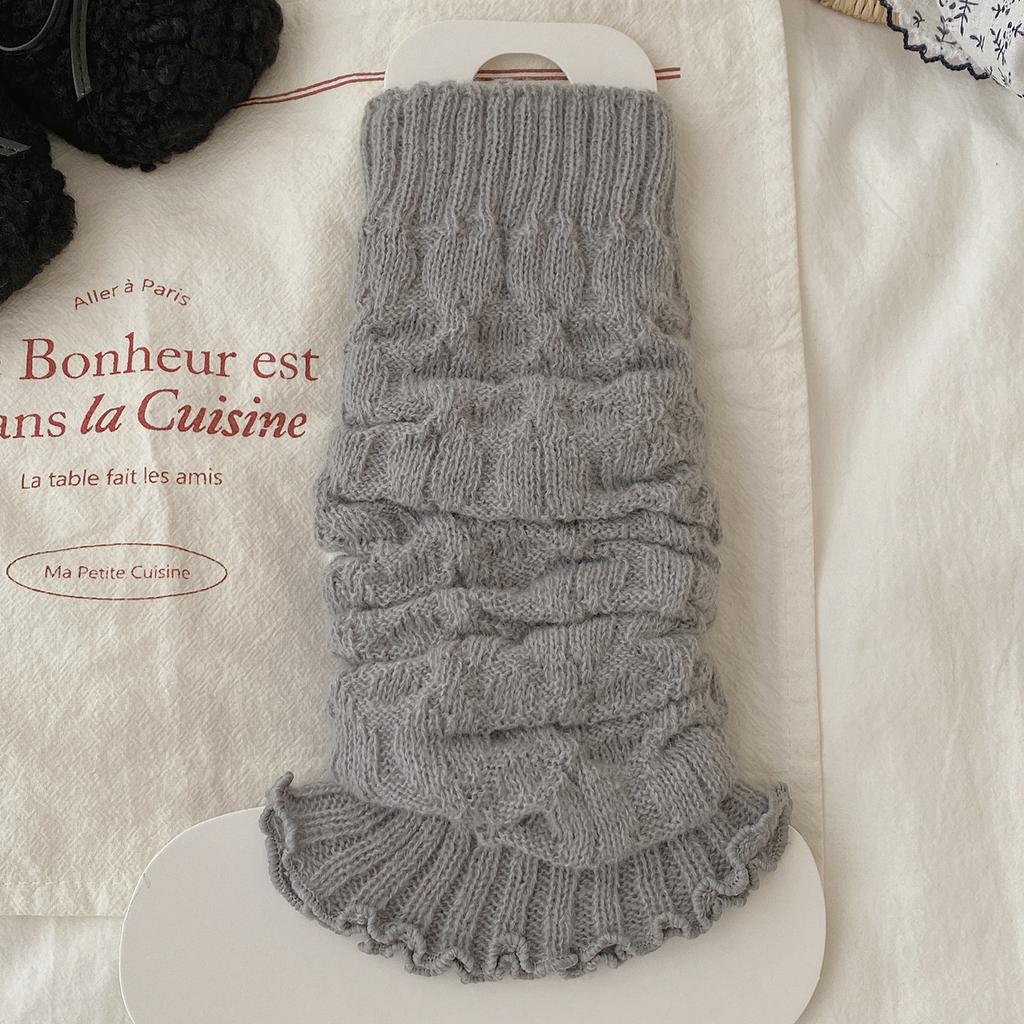 Korean Leg Warmers for Giels Flared Cuff Beige Stackable Slouchy Sleeves Frilly Calf Socks Spring Autumn 2025 Casual Style