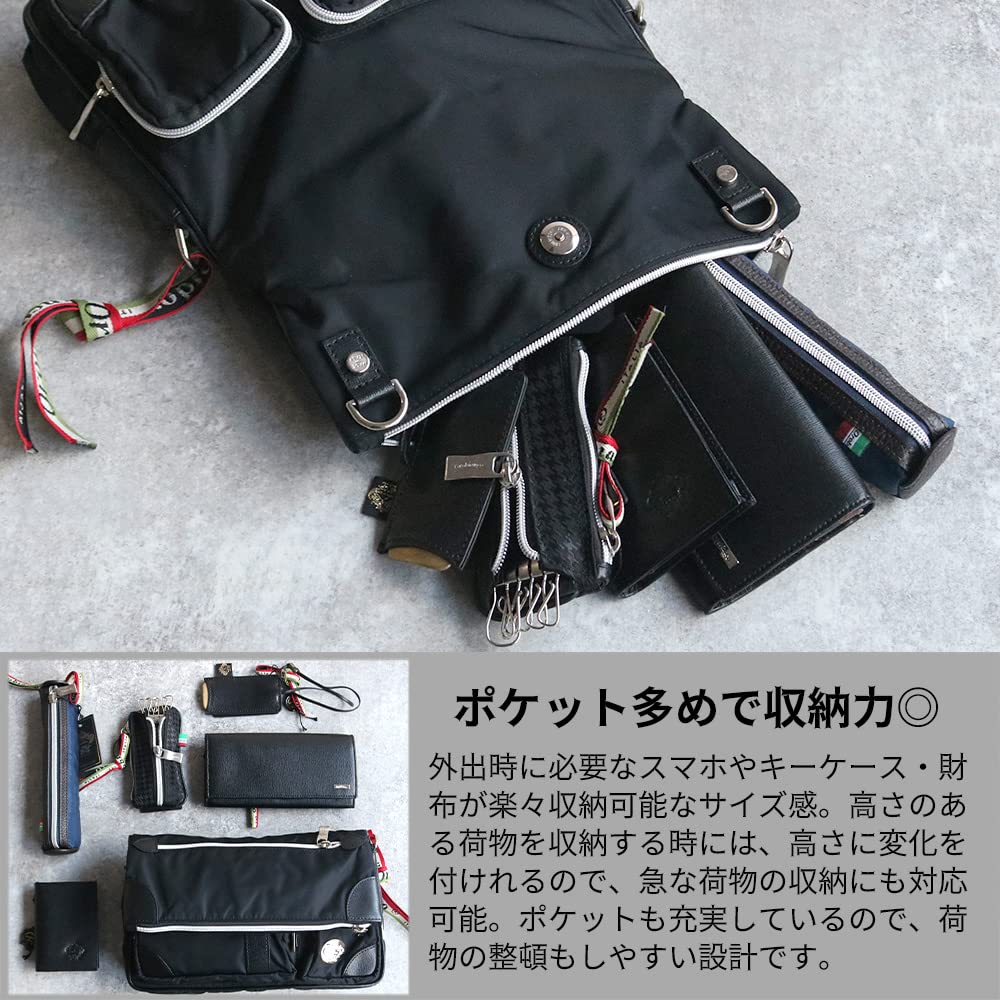 Orobianco Clutch Bag with Shoulder Made in Made of Limonta Genuine Leather and Brand Name CAMELOT-B (NERO/Black) Strap, 2-Way, Italy, Nylon, Nylon,