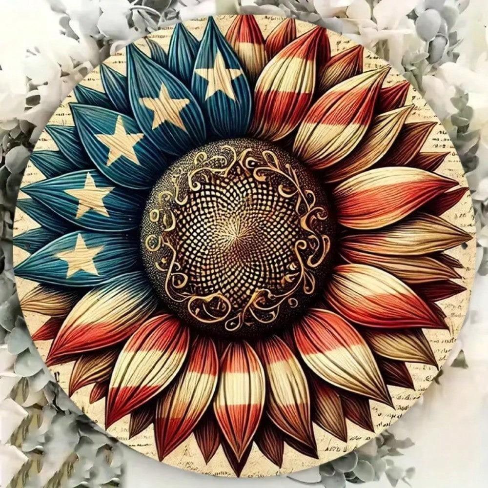 Metal Tin Wall Art Sign, Vintage American Flag Rustic Decor Gift for Home