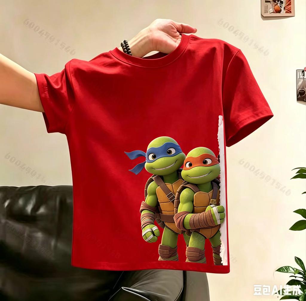 Ninja Turtles Childrens ShortSleeved Summer New Style Boys and Girls Cartoon Print TShirt Pure Cotton Breathable Top
