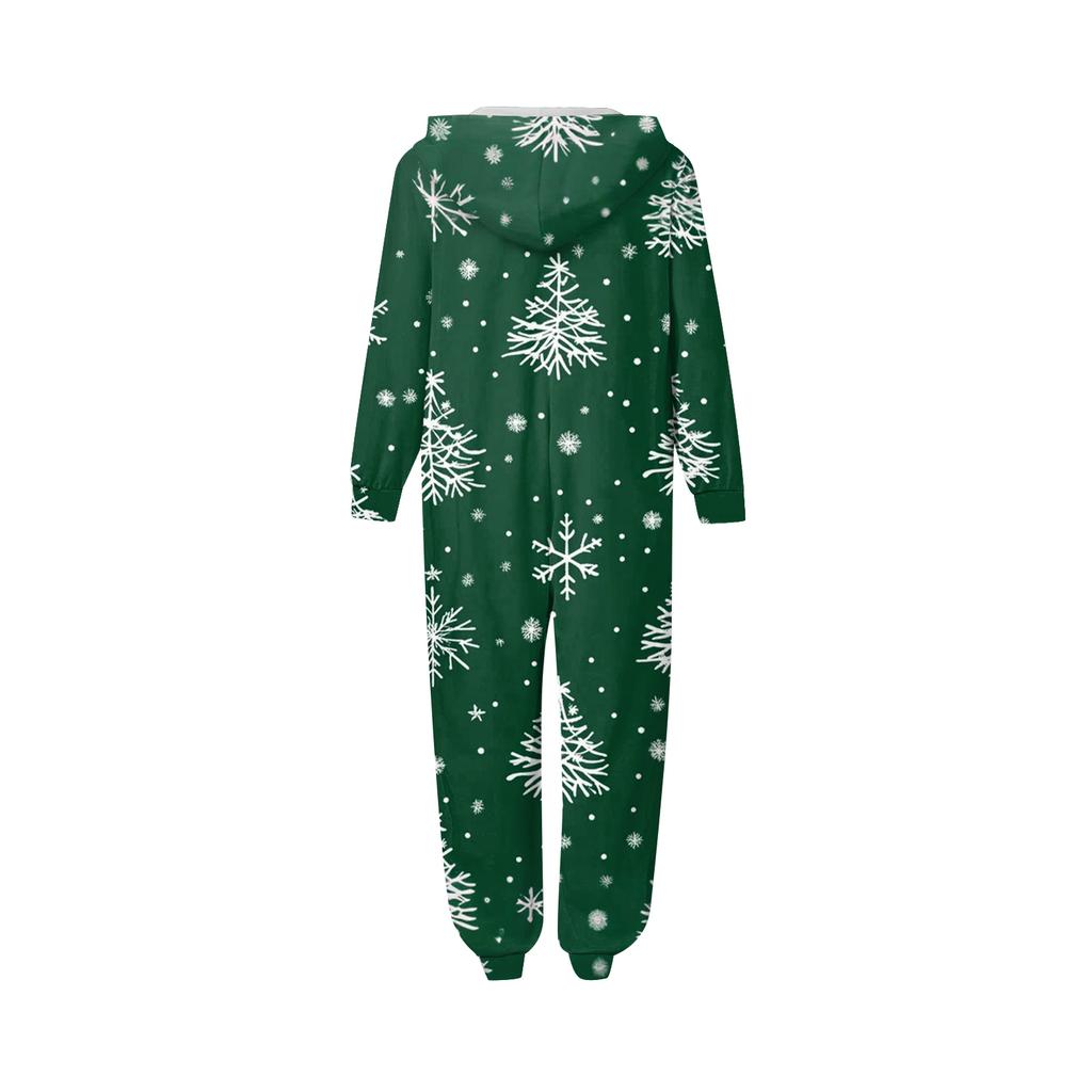 Christmas Print Family Matching Hooded Long Sleeved Zippered Jumpsuit Set