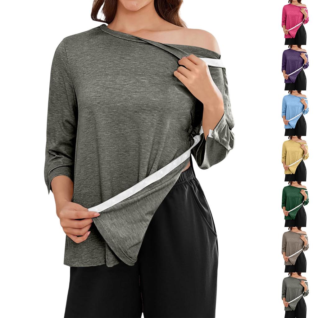 Women’s Adaptive Three Quarter Sleeve Shirt with Away Design for Shoulder or Mobility Assistance Top