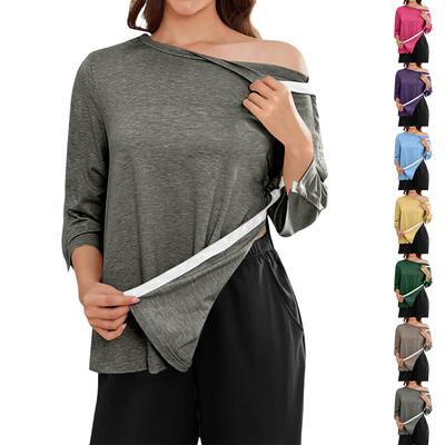 Women’s Adaptive Three Quarter Sleeve Shirt with Away Design for Shoulder or Mobility Assistance Top